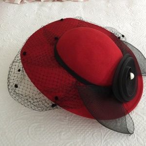 Vintage red felted wool cartwheel hat